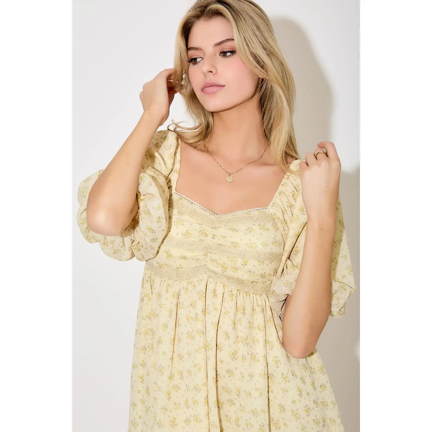 Butter Floral Bubble Sleeve Mini Dress