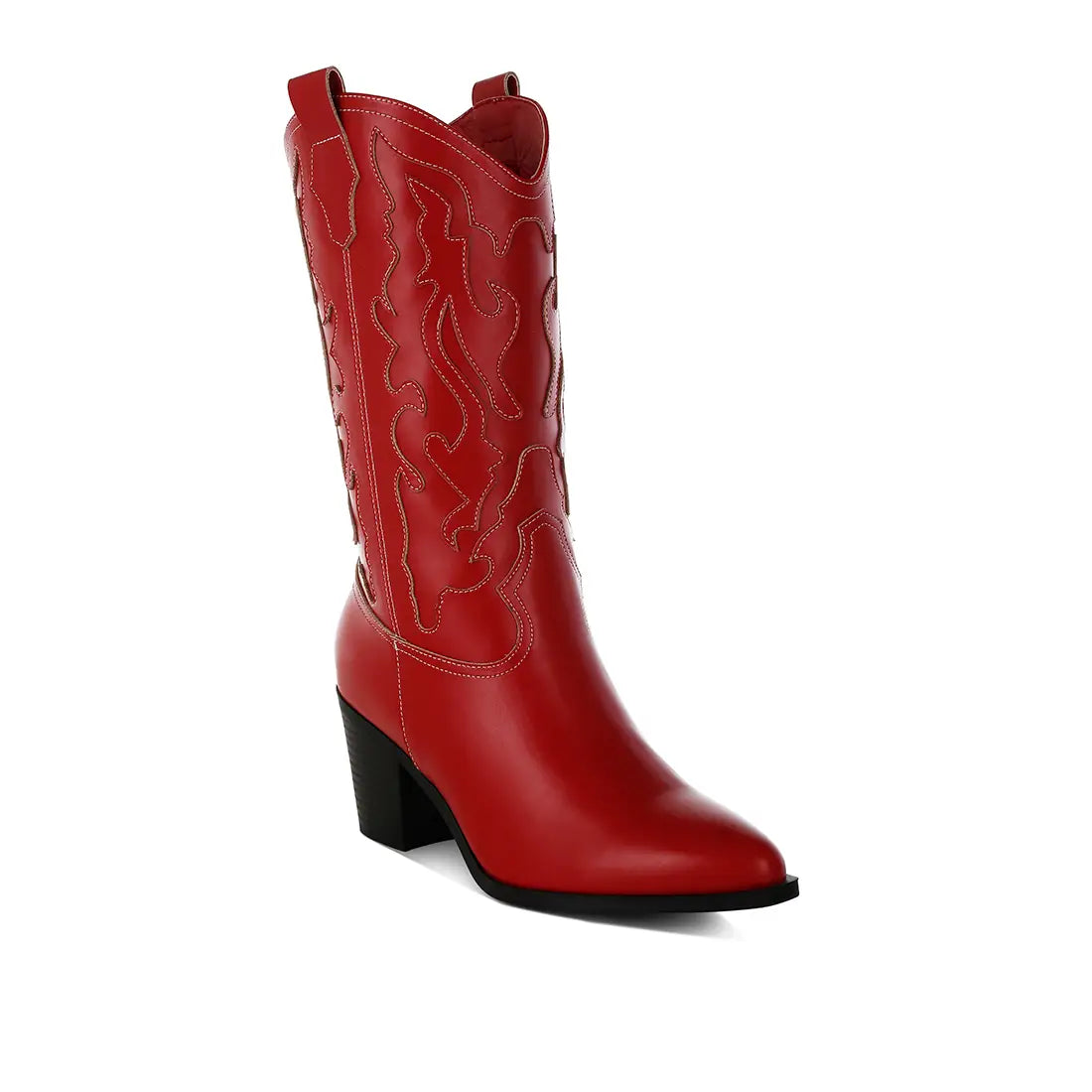 Red Patchwork Detail Cowboy Boots