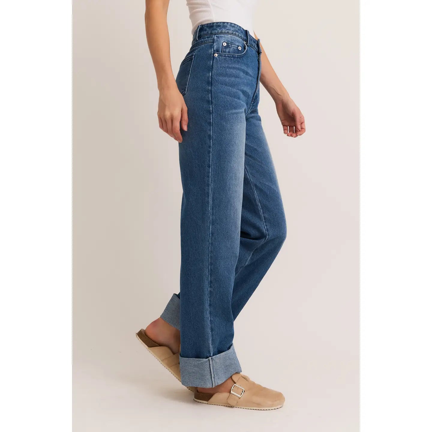 High Waist Cuffed Denim Pants