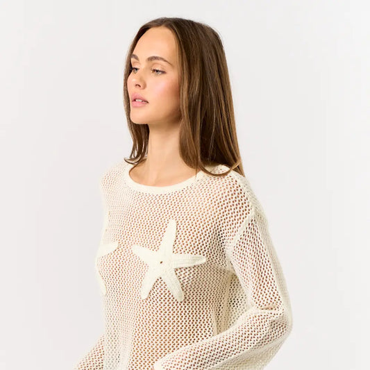 Starfish Crochet Long Sleeve Sheer Top