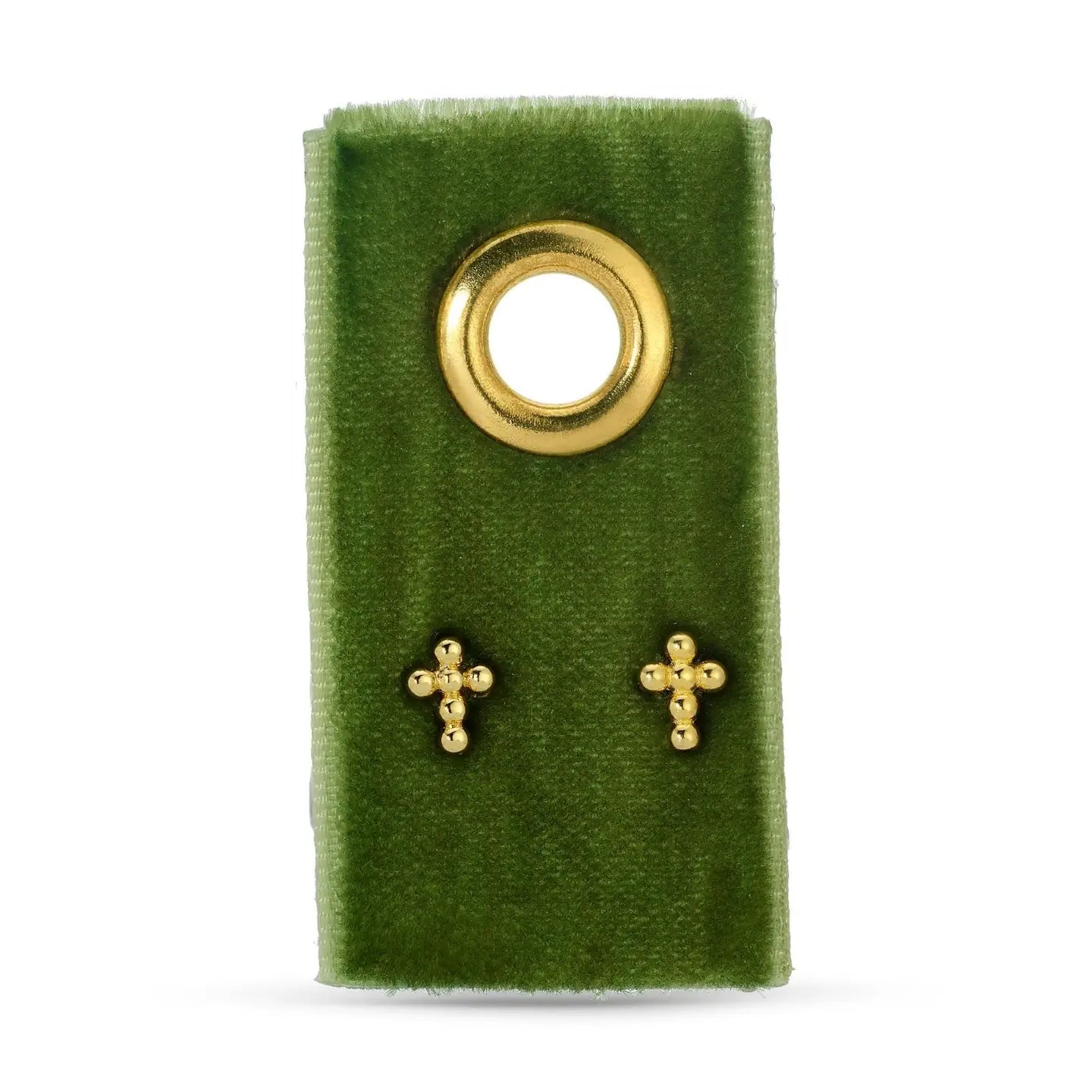 Petite Dot Cross Studs On Velvet Tag