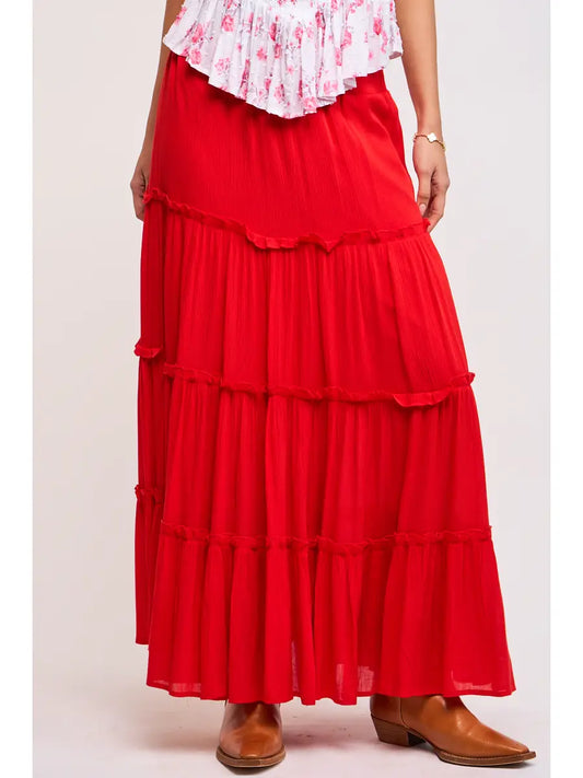 Red Tiered Maxi Skirt