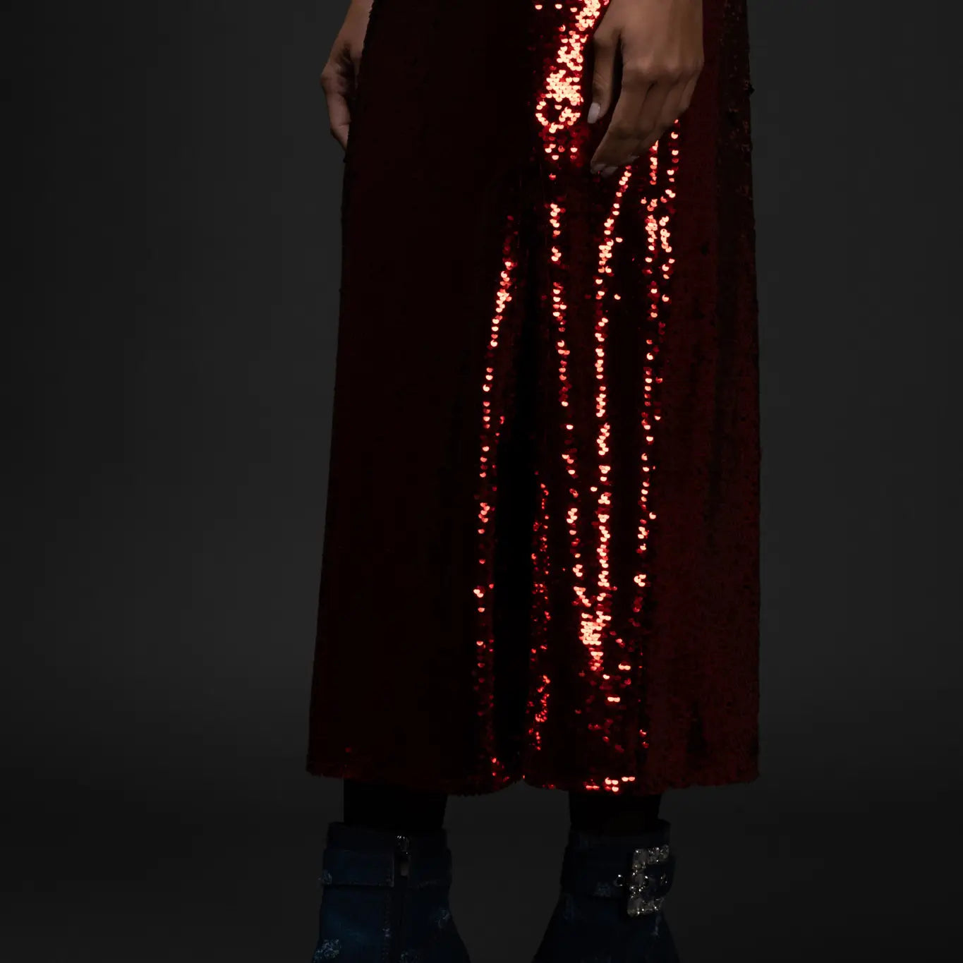 Side Slit Sequin Midi Skirt