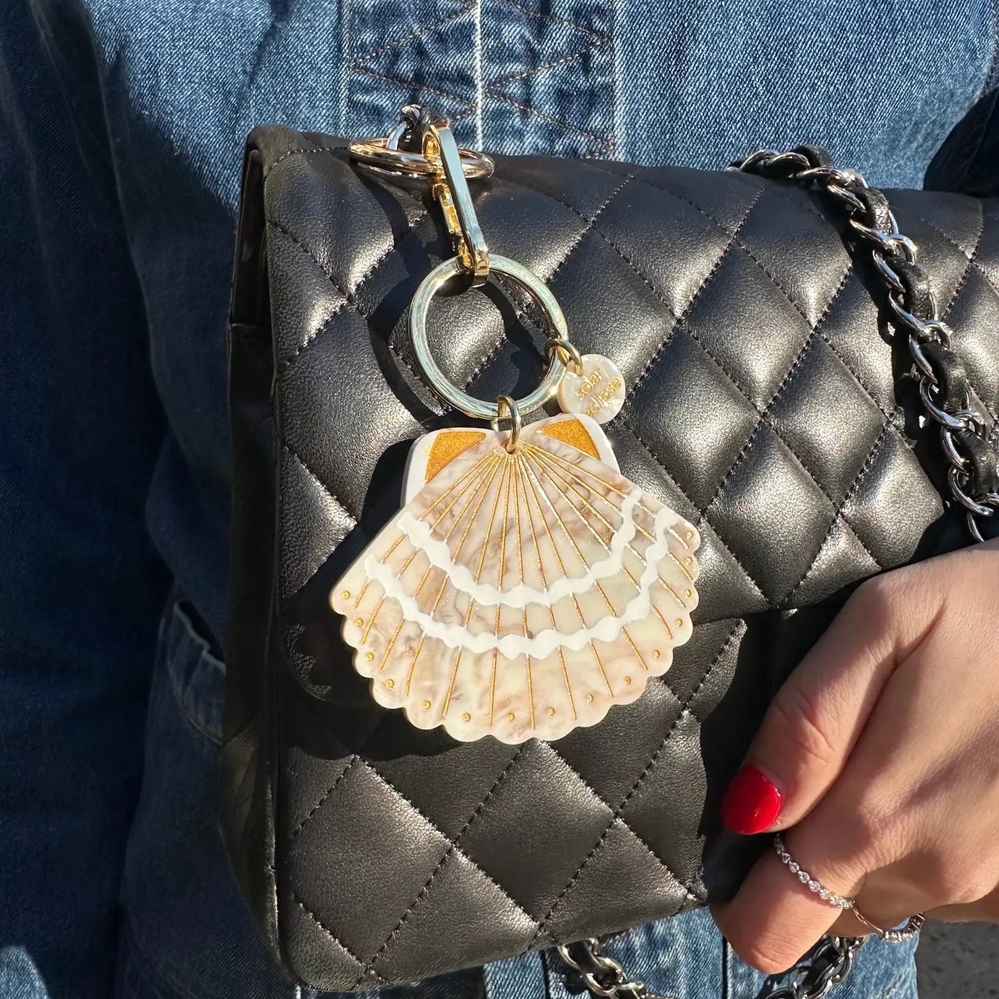 Hand-Painted Seashell Bag Charm & Keychain | Eco-Friendly