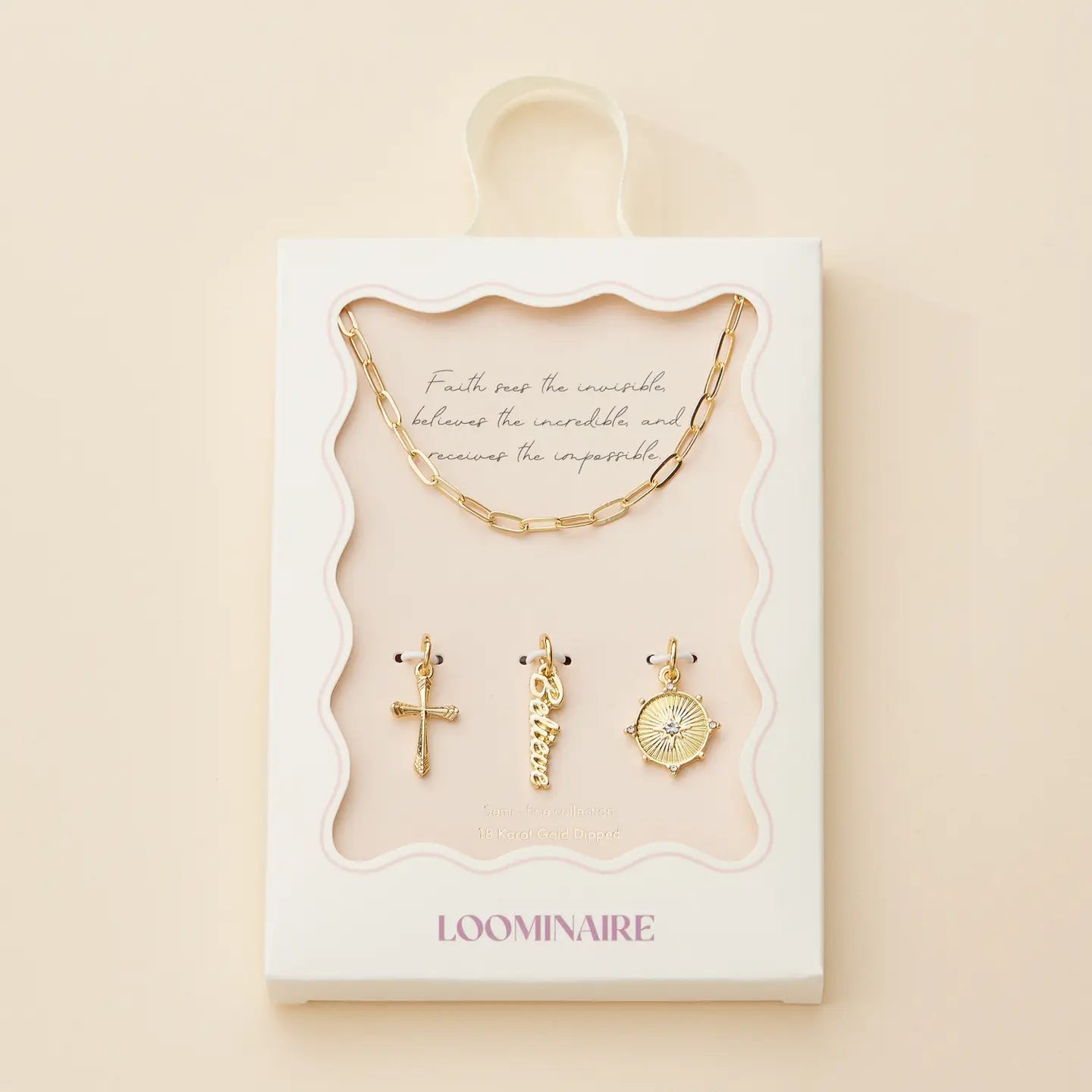 Cross, Believe, and Compass Gold Dipped 18K Charms Necklace