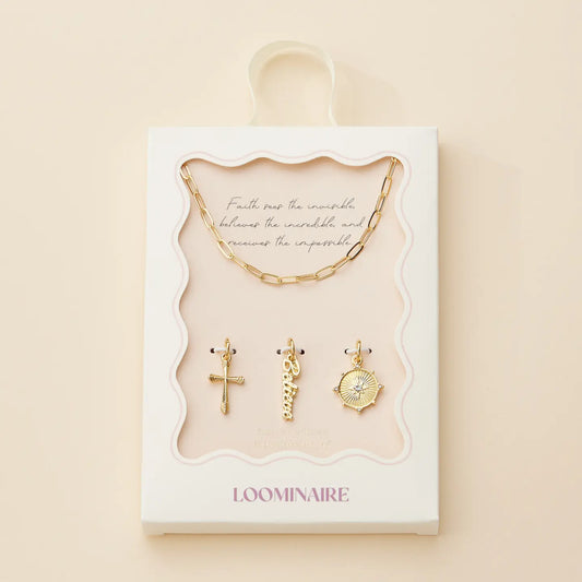 Cross, Believe, and Compass Gold Dipped 18K Charms Necklace