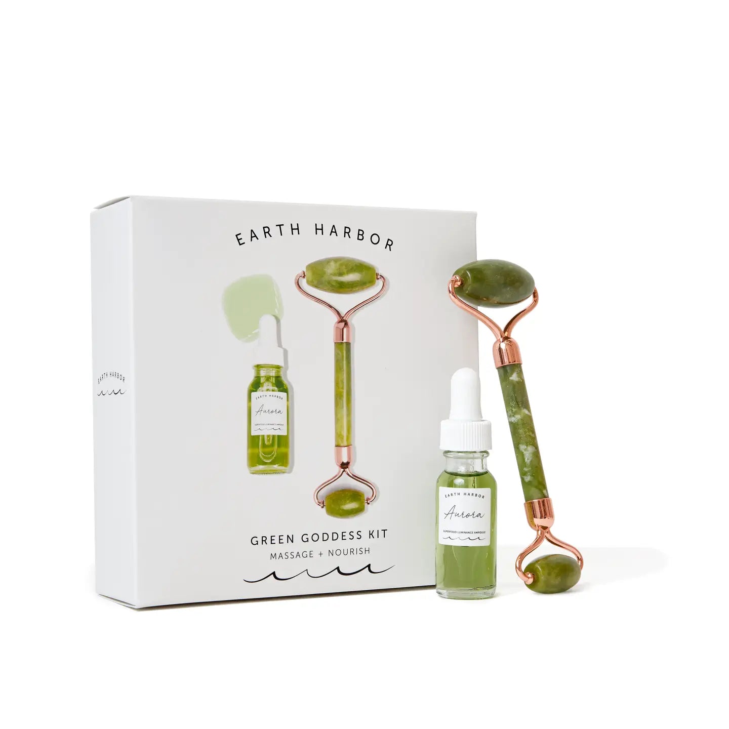 Green Goddess Gift Set: Jade Rose Gold Roller + Ampoule