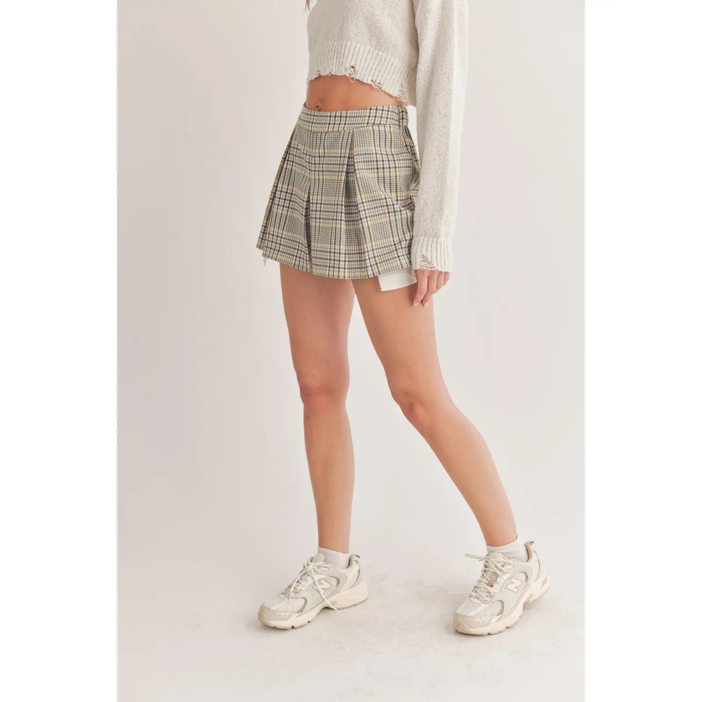 Plaid Printed Shorts with Pleated Front