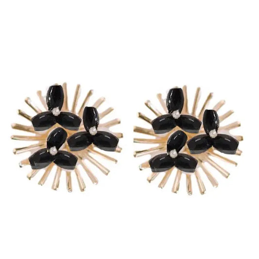 Black Sunburst Statement Stud Earrings