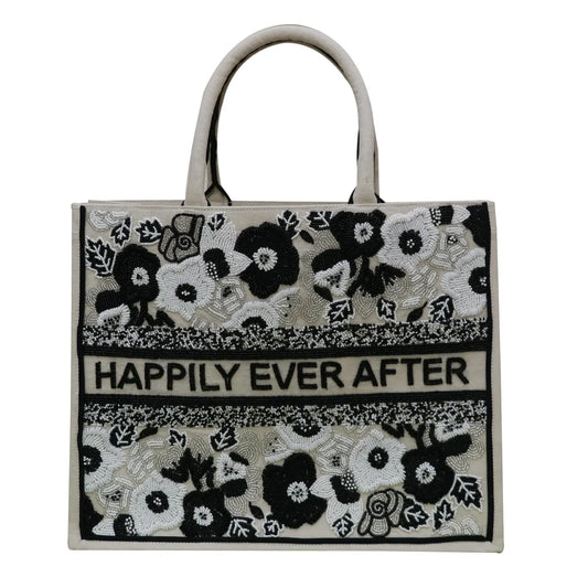 PREORDER - Custom Hand Beaded Bag: B&W Flowers