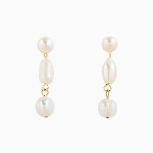 Triple Freshwater Pearl Linear Drop Earrings