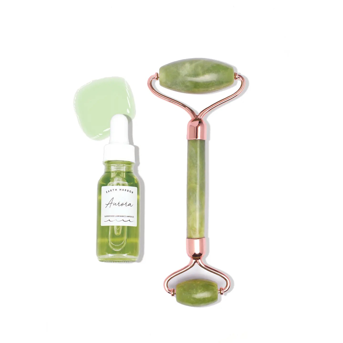 Green Goddess Gift Set: Jade Rose Gold Roller + Ampoule