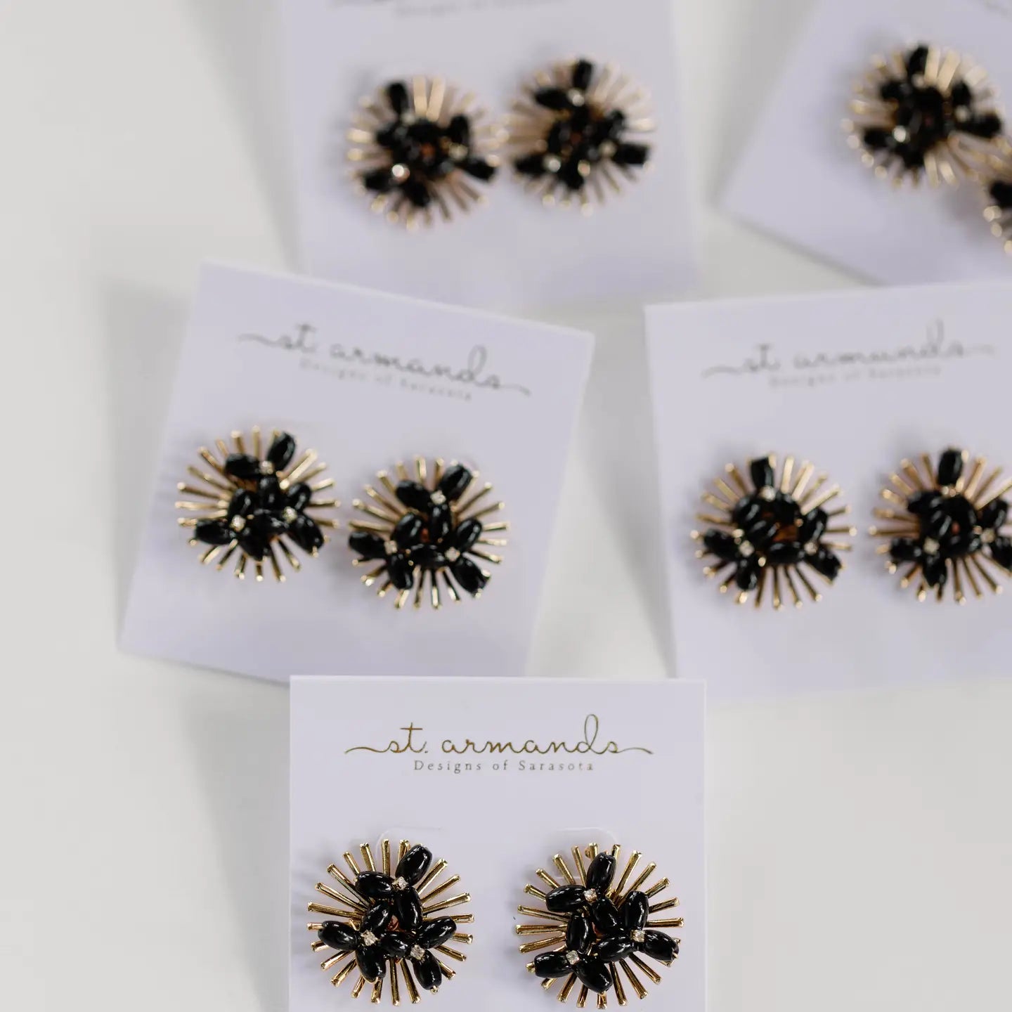 Black Sunburst Statement Stud Earrings