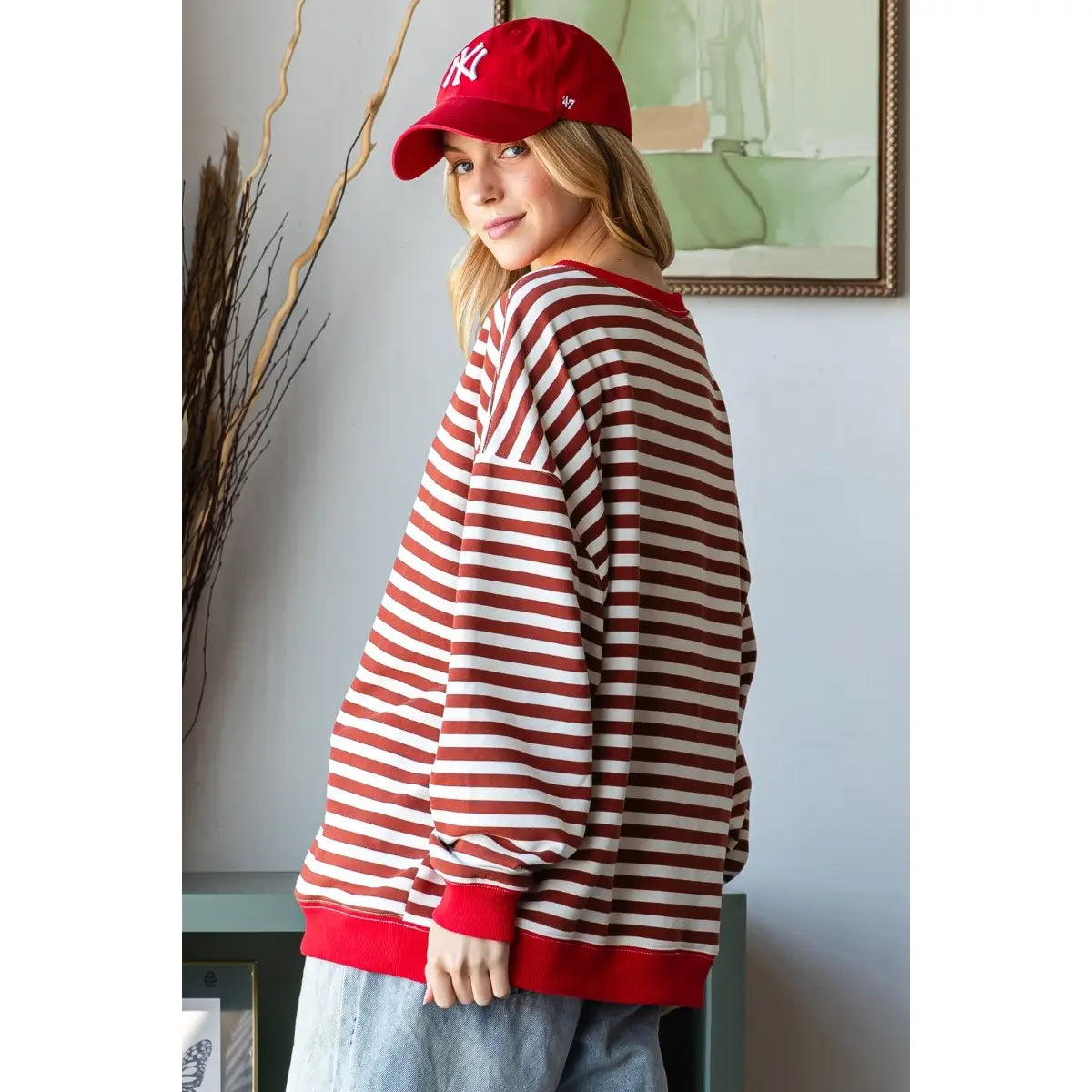 Red Oversized Striped Top