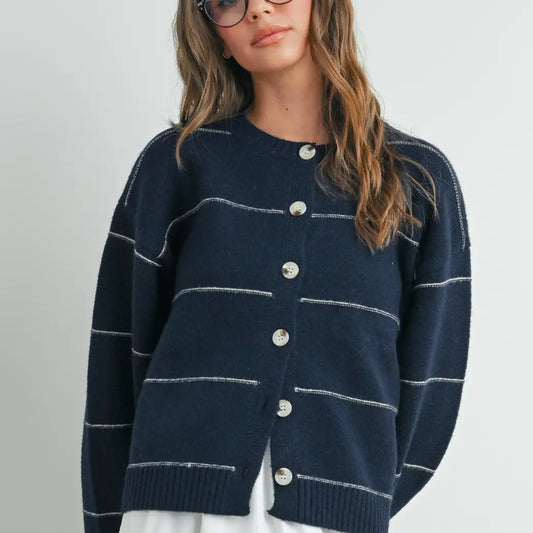 Button Front Striped Cardigan