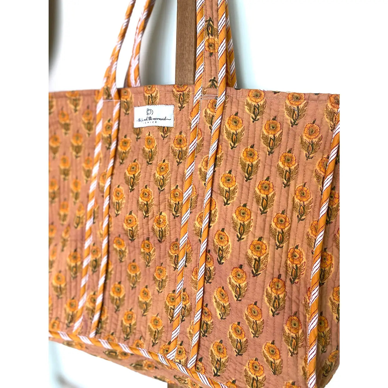 Citrine Reversible Quilted Block Printed Beach Bag