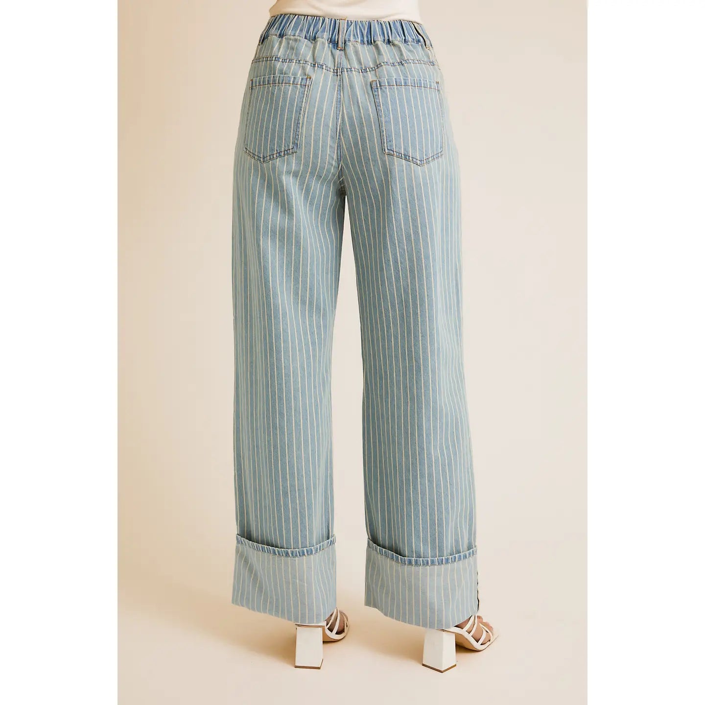 Wide Leg Stripe Denim Pants