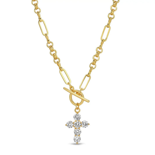 Cz Cross Toggle Necklace