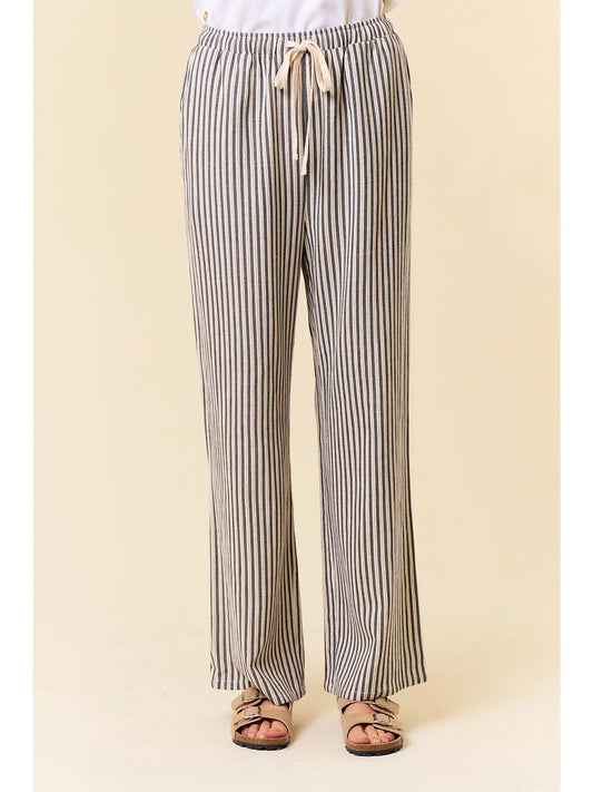 Linen Blend Striped Wide Leg Pants
