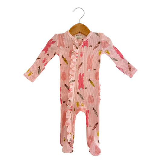 Organic Waffle 2-Way Zip Ruffle Footie, Cottontail Pink