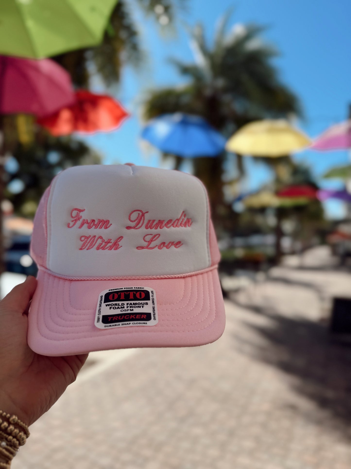 From Dunedin With Love Pink Trucker Hat