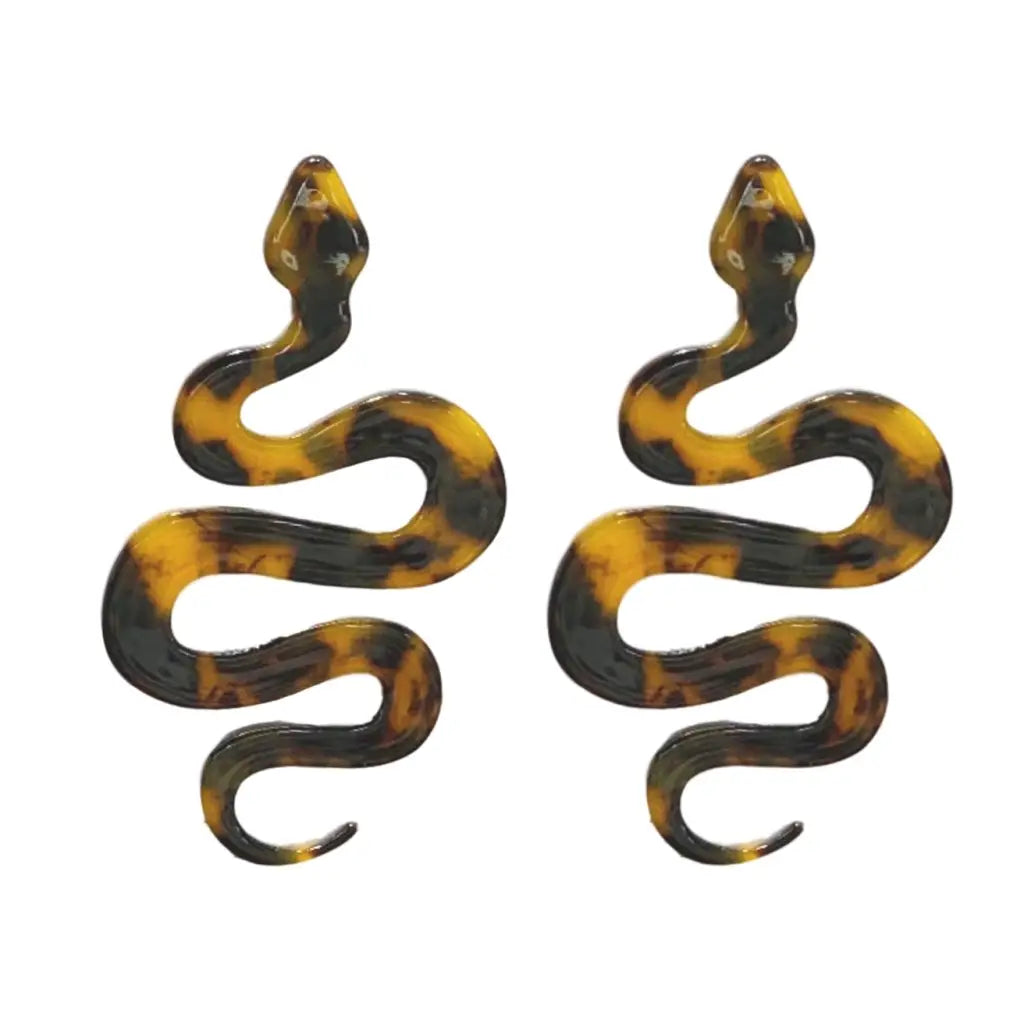 Brown Tortoise Python Snake Statement Drop Earrings