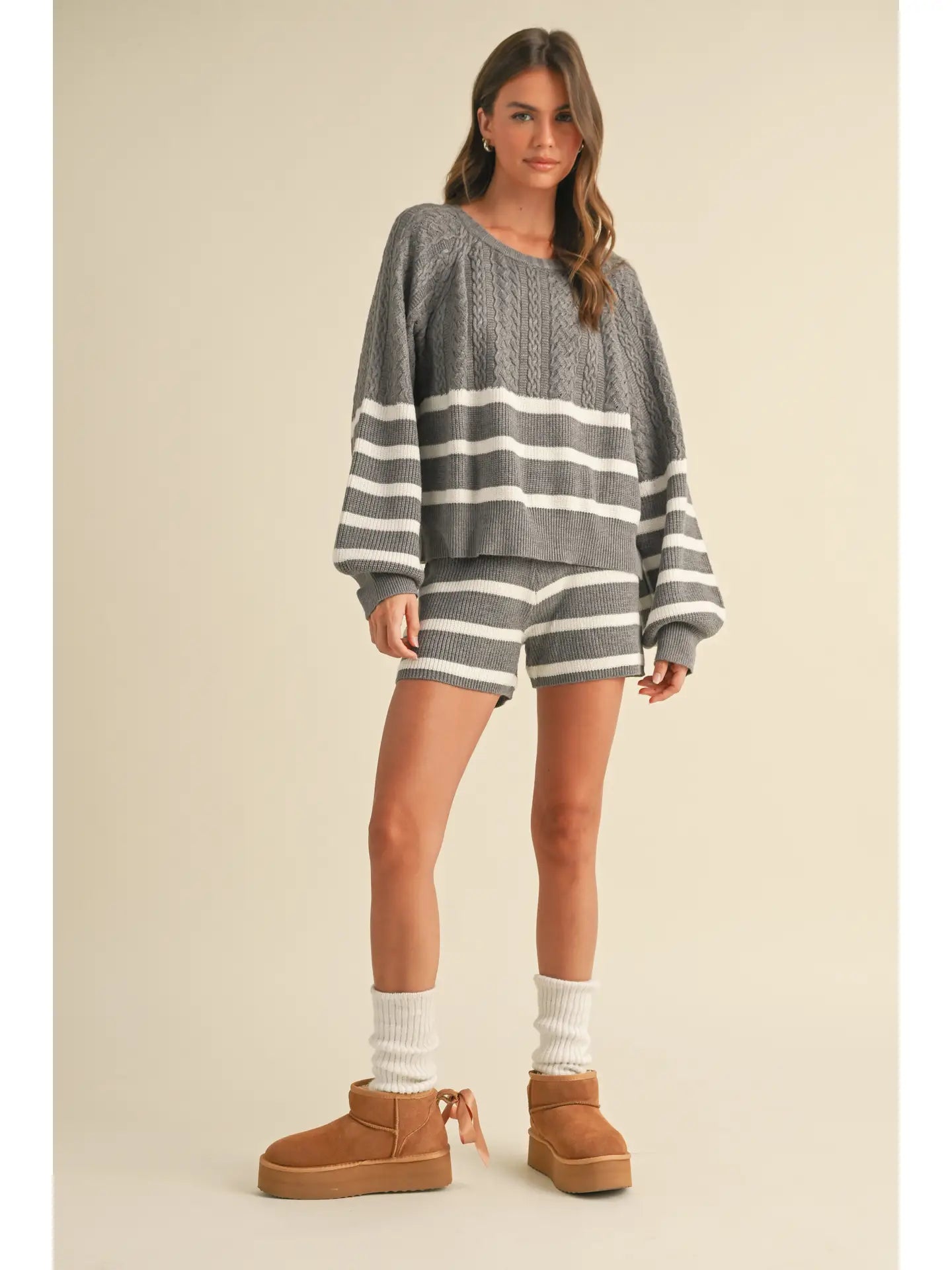 Cable Knit Striped Shorts