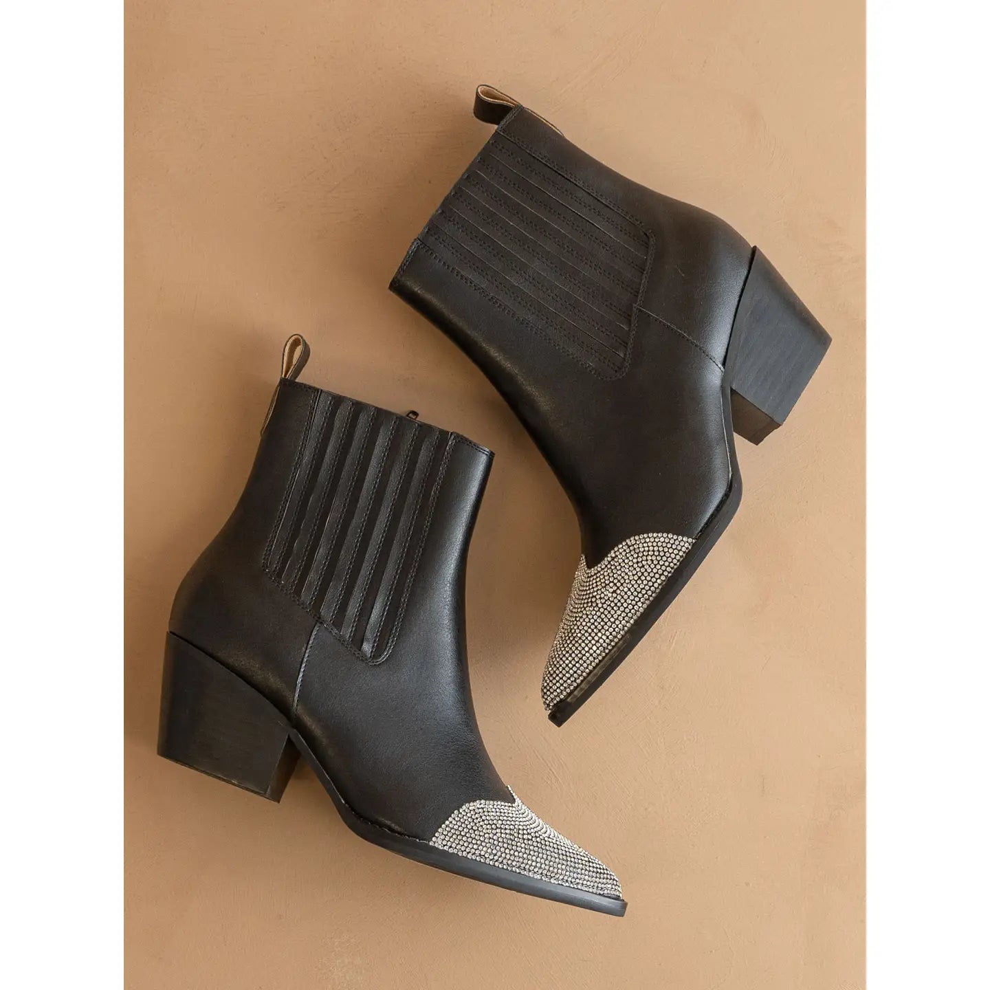 The Zuri Black | Western Bootie with Rhinestone Toe