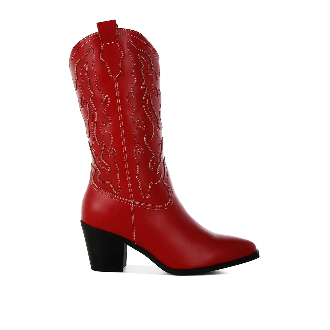 Red Patchwork Detail Cowboy Boots