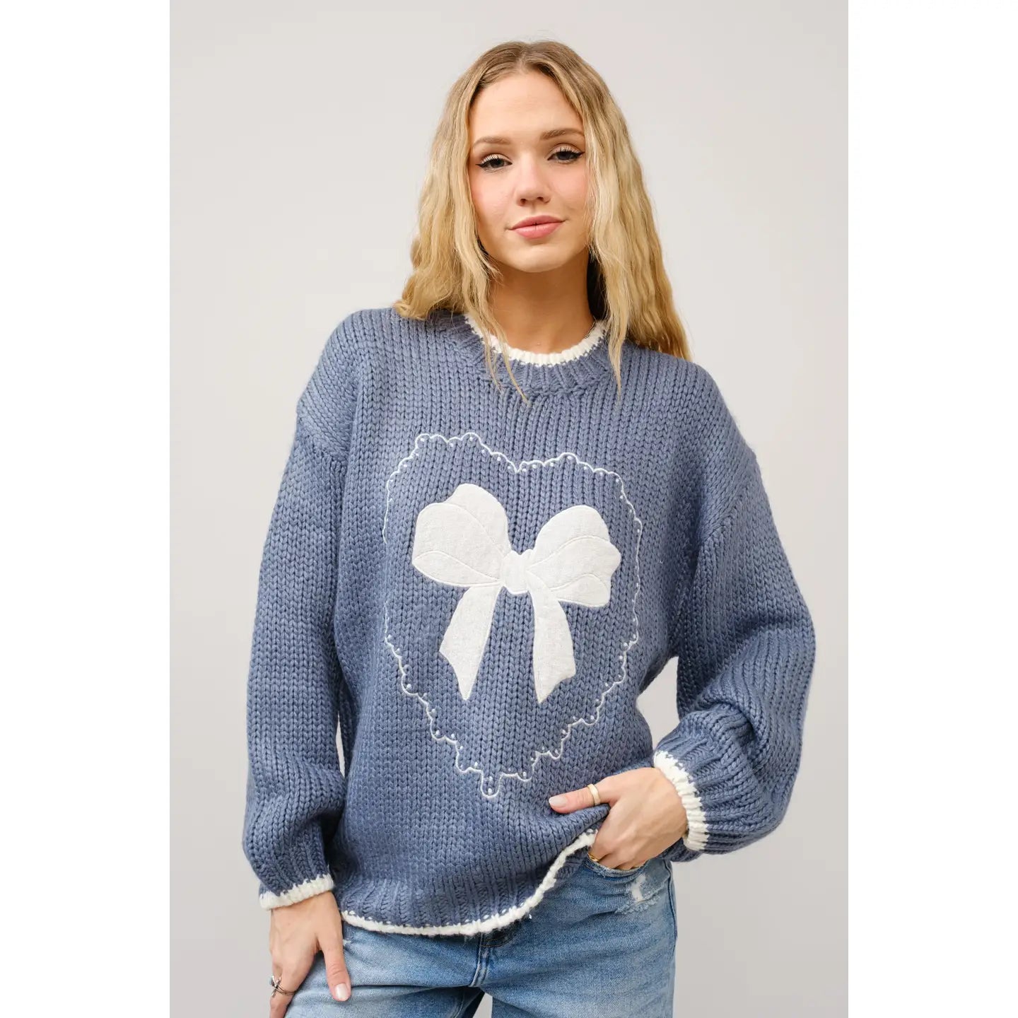 Bow Embroidered Loose Fit Sweater