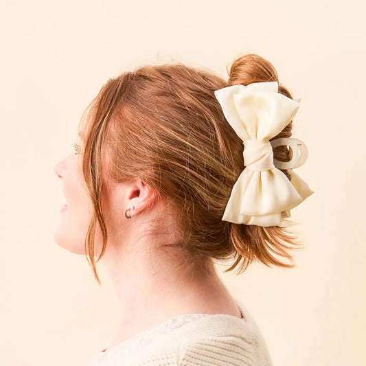 Satin Bow Claw Clip- Cream