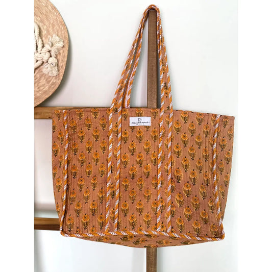 Citrine Reversible Quilted Block Printed Beach Bag