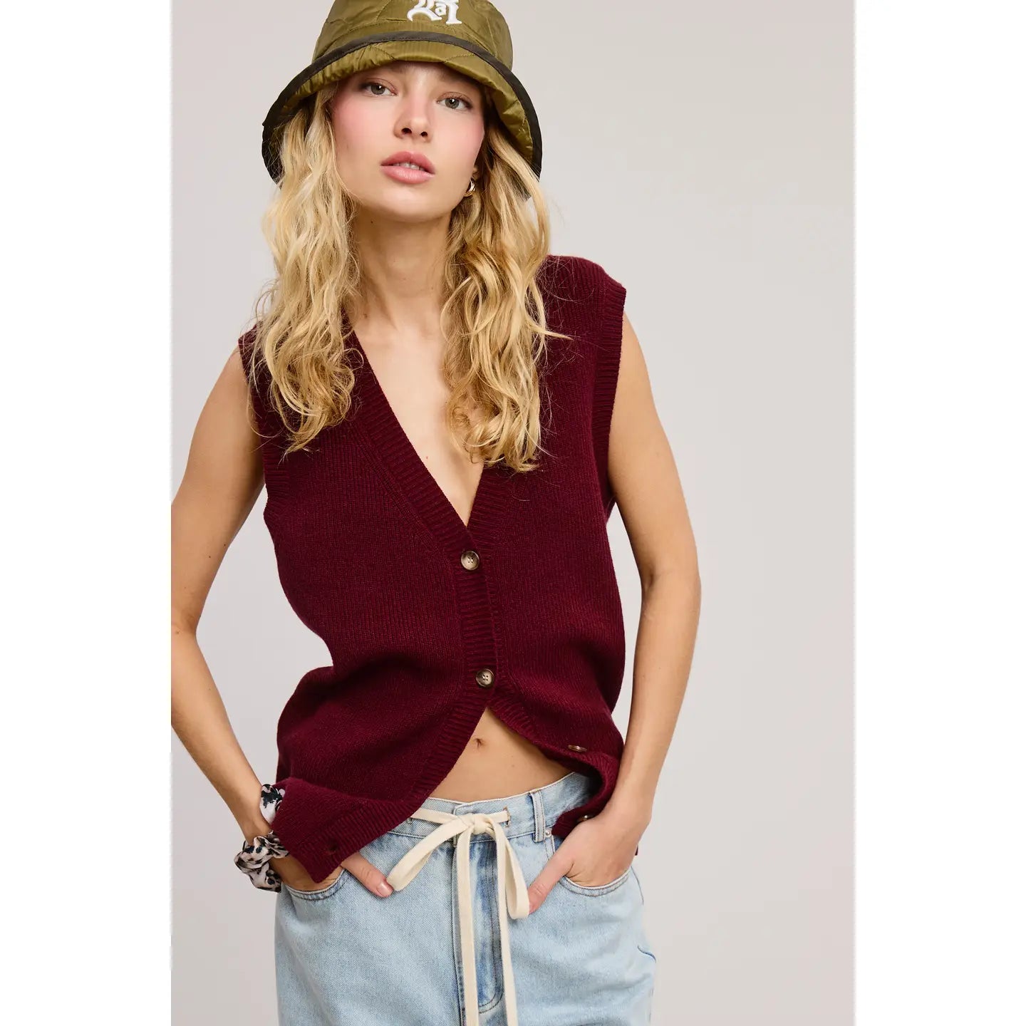 Classic Buttoned Sweater Vest Knit Top