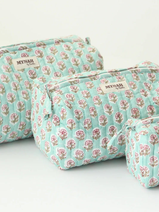 Mint Floral Print Travel/Makeup/Organizer/Bag - Multiple Sizes