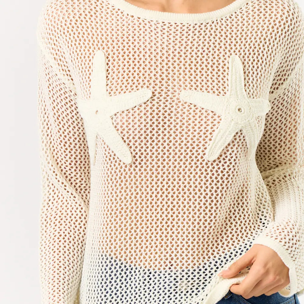 Starfish Crochet Long Sleeve Sheer Top