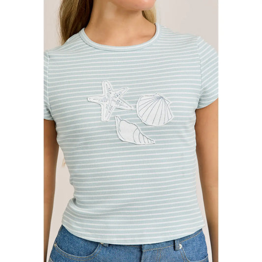 Seashell Round Neck Short Sleeve Top