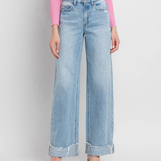 Super High Rise Cuffed Baggy Wide Leg Jeans