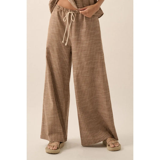 Striped Woven Wide-Leg Drawstring Pants