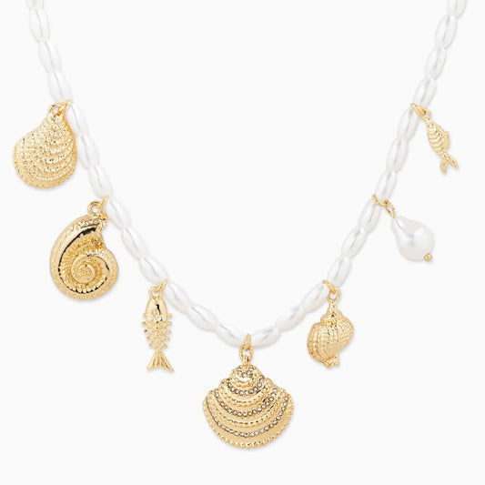 Gold Sea Life Charm Pearl Bead Necklace