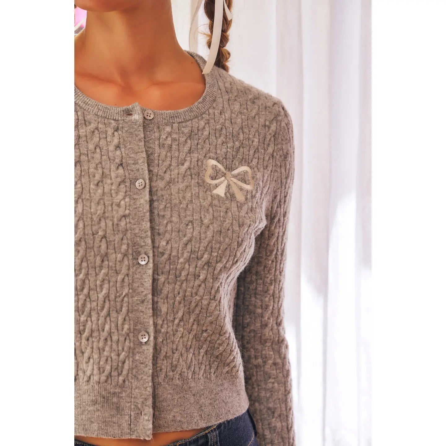 Cable Knit Crewneck Cardigan