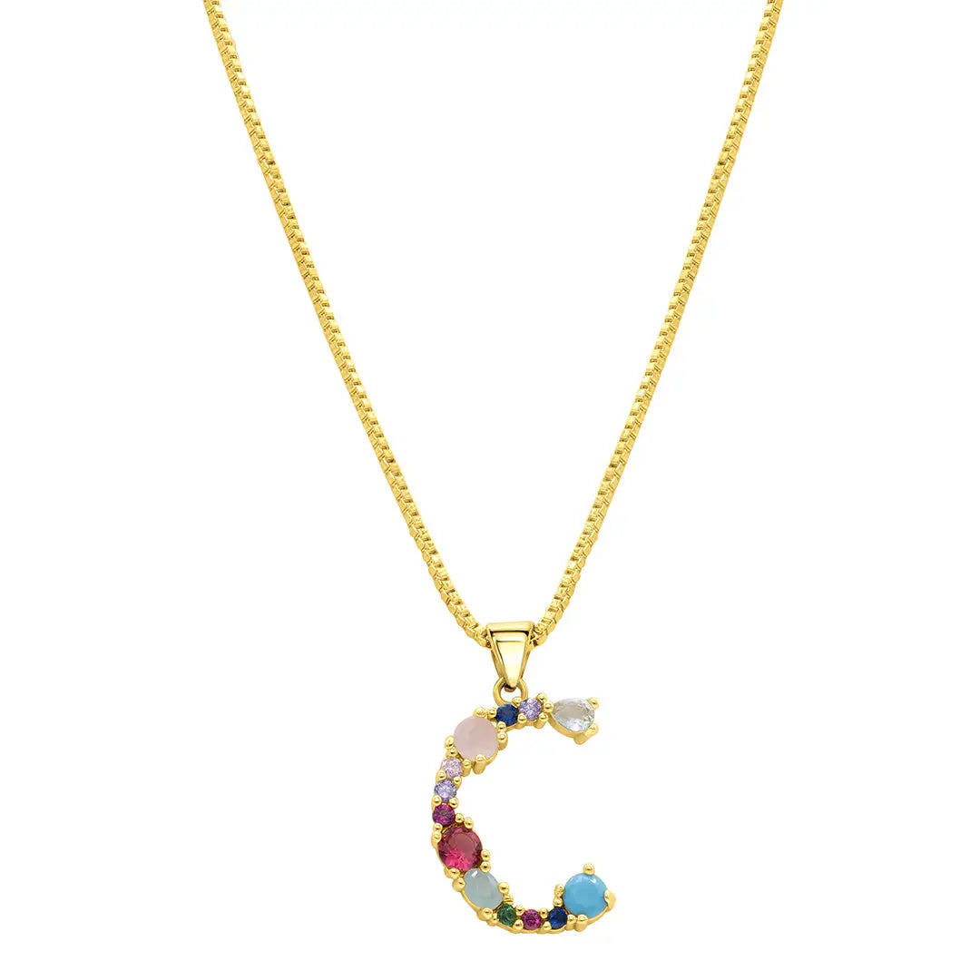 Multi Color Stone Initial Necklace