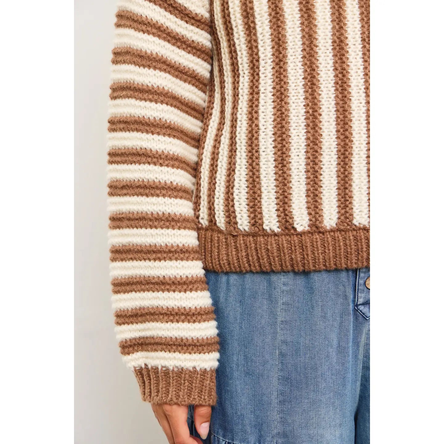 Oversized Crew Neck Striped Heavy Sweater Top