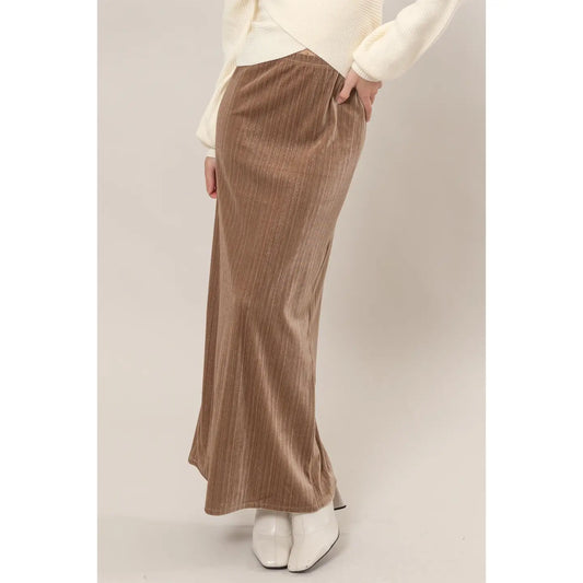 Velour High-Waist Midi Skirt