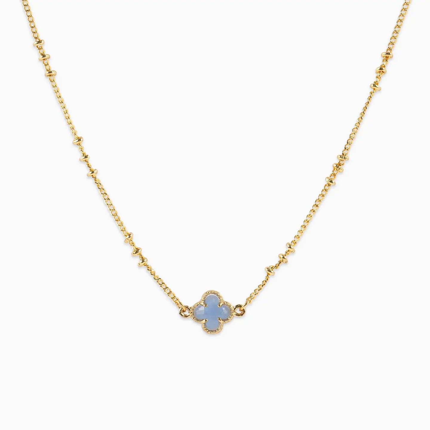 Blue Small Clover Pendant with Unique Ball Chain Necklace