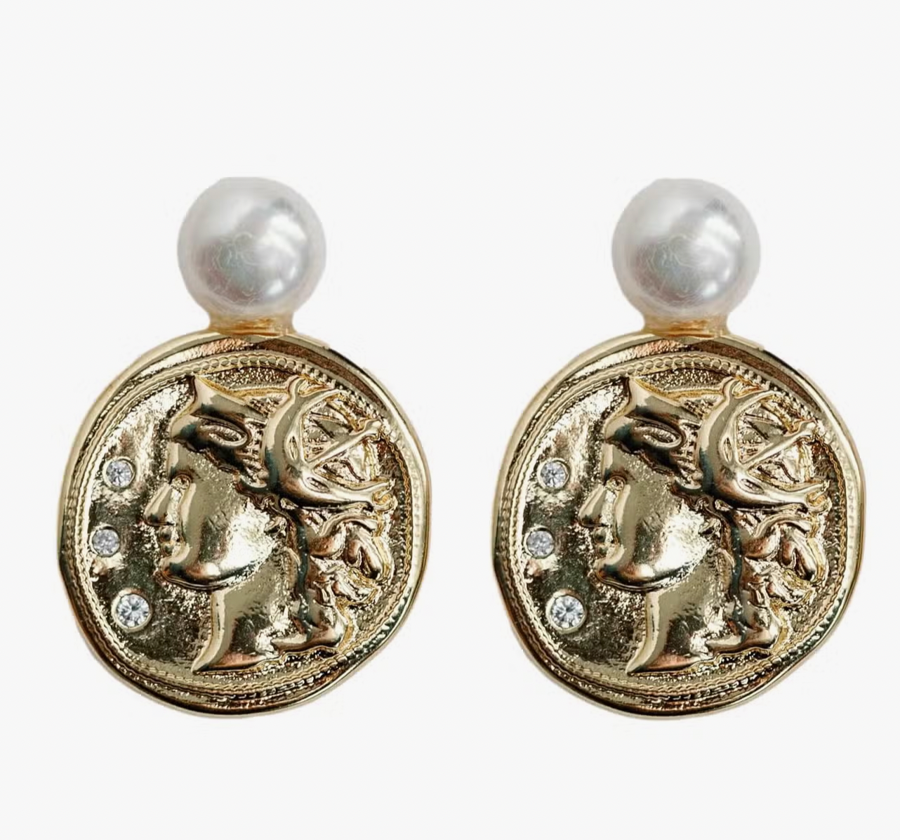 Genuine Pearl and Gold Coin Statement Earrings