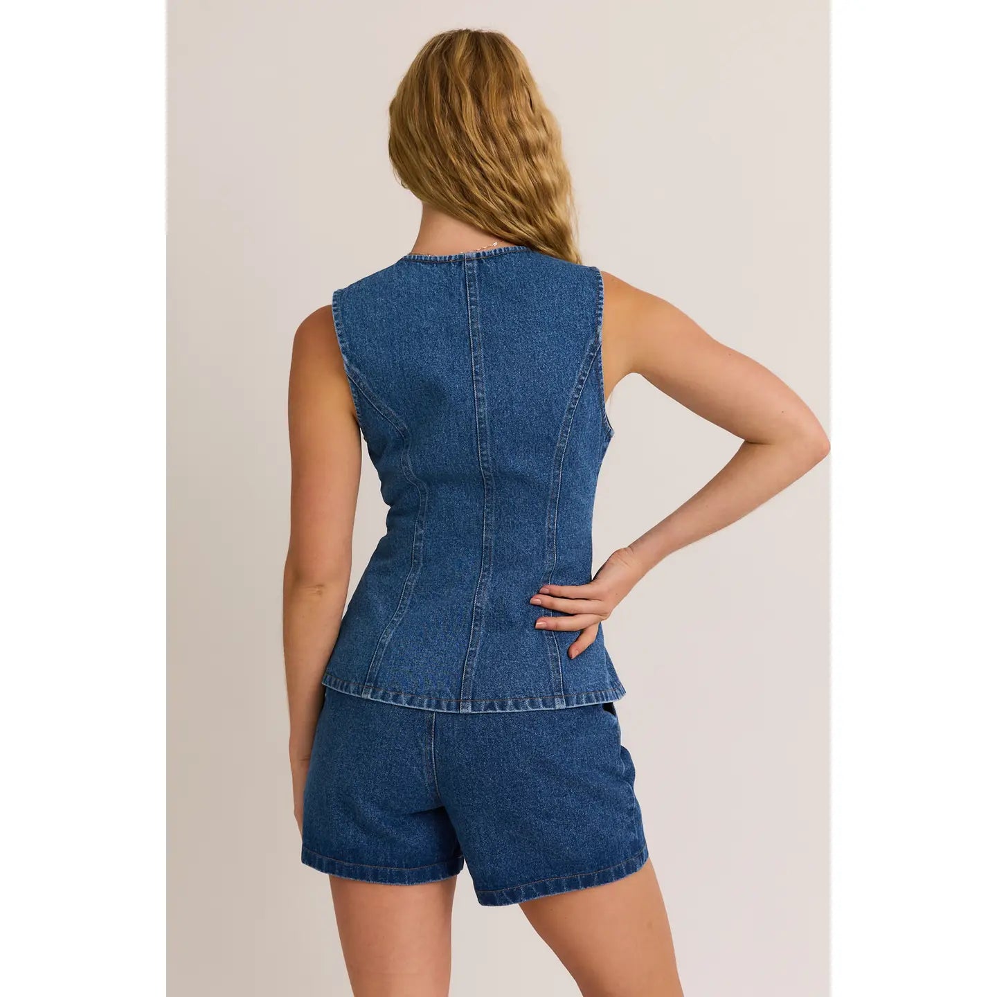 Button Front Sleeveless Denim Top