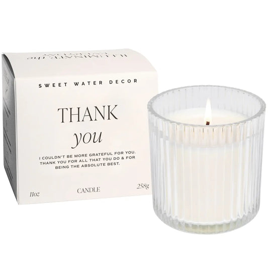 Thank You Soy Candle - Ribbed Glass Jar with Box