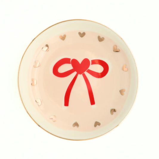 Round Trinket Tray - Red Bow Gold Heart