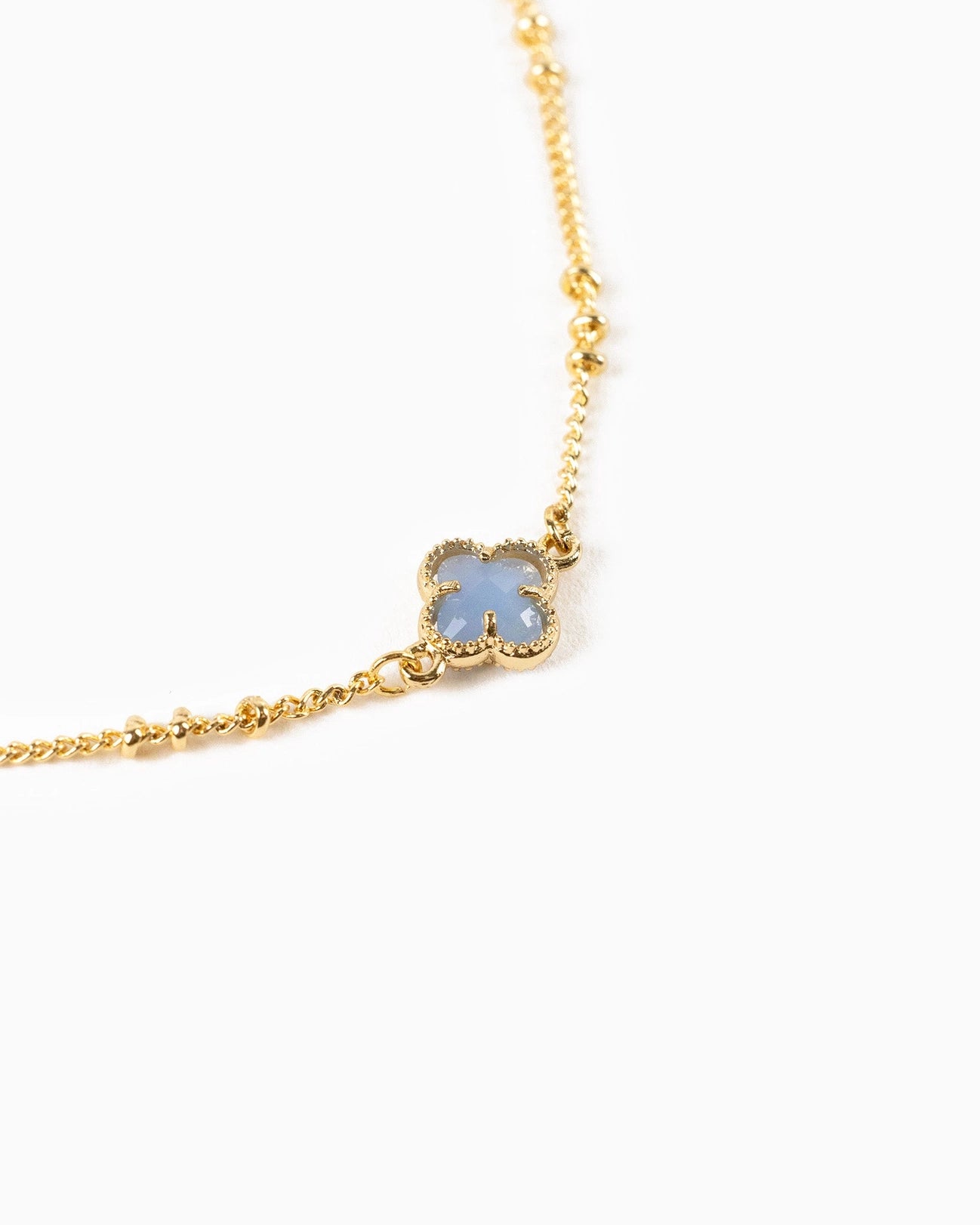 Blue Small Clover Pendant with Unique Ball Chain Necklace