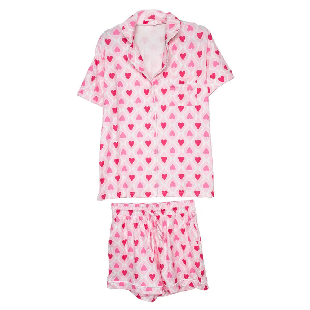 Light and Hot Pink Hearts Valentine's Day Pj Sets Women